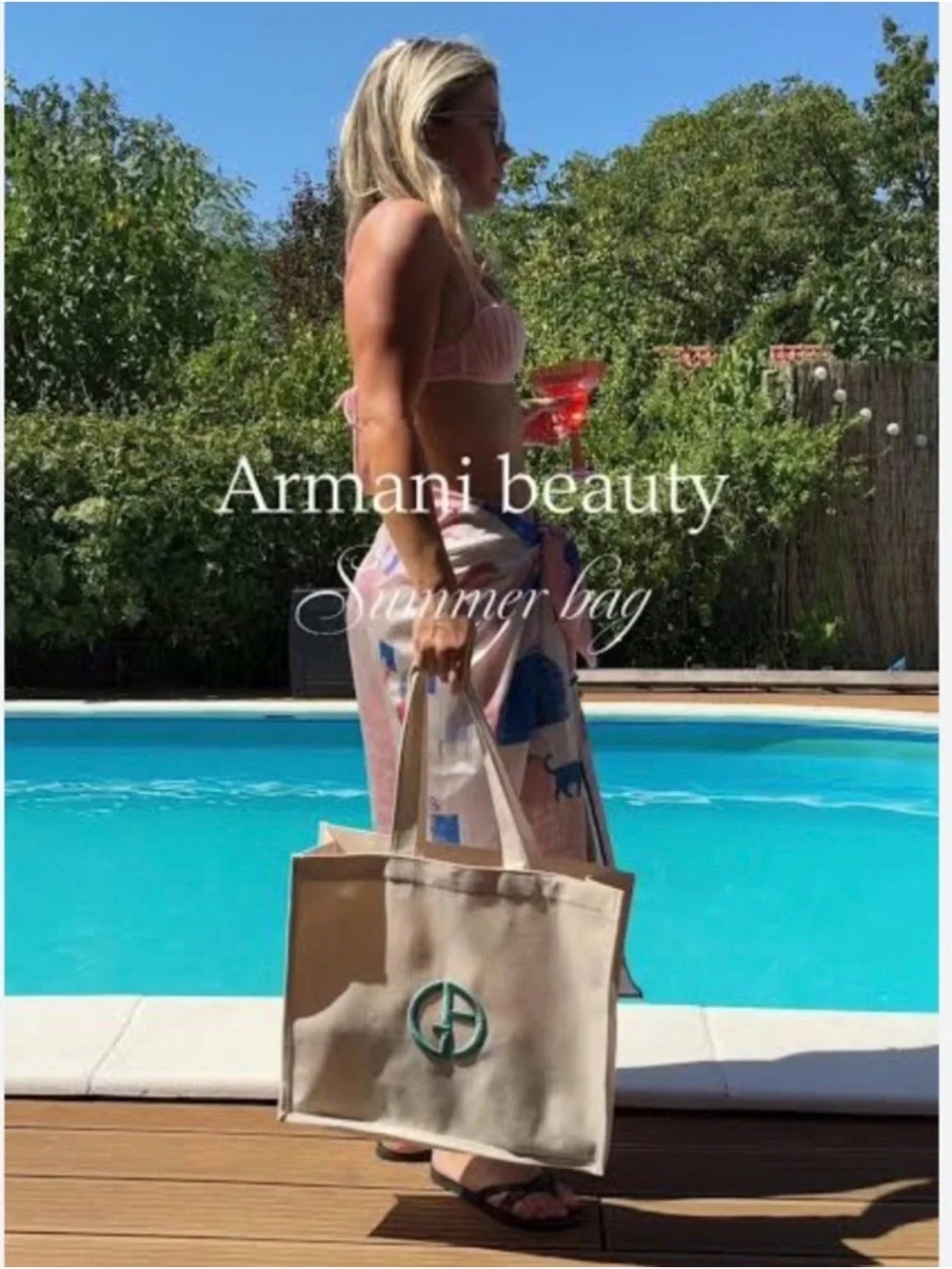 Giorgio Armani beauty Canvas beach Tote shopping Bag- Teal Logo -new authentic